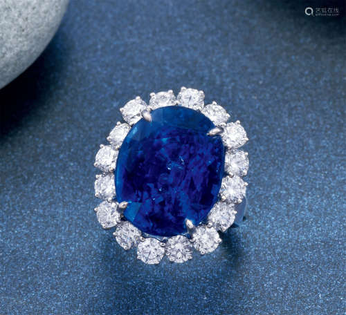 18K白金镶钻石“斯里兰卡~非加热”皇家蓝宝石戒指