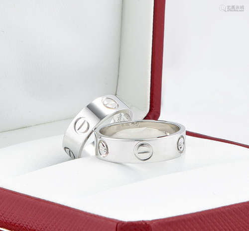 卡地亚 18K白金Love Ring 戒指 （一对）
