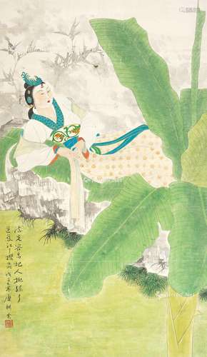 糜耕云 1948年作 芭蕉仕女 镜心 纸本