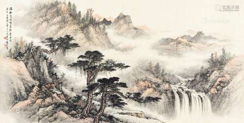 黄君璧 1949年作 松瀑图 横披 纸本