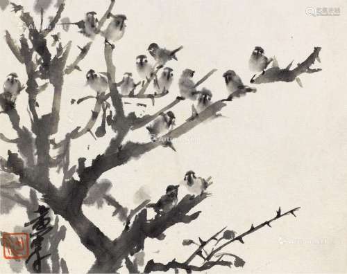 黄胄（1925～1997） 群鸟栖枝 镜心 纸本