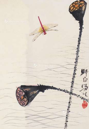 娄师白（1918～2010） 蜻蜓莲蓬 镜心 纸本