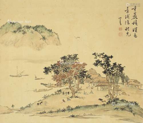 溥儒（1896～1963） 村居晚景 镜心 绢本