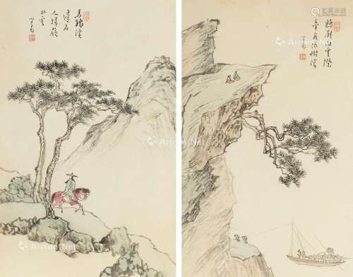 溥儒（1896～1963） 马踏溪边、树阴听雁 镜心 纸本