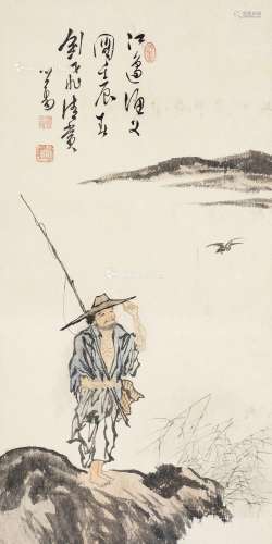溥儒（1896～1963） 江边渔父图 立轴 纸本