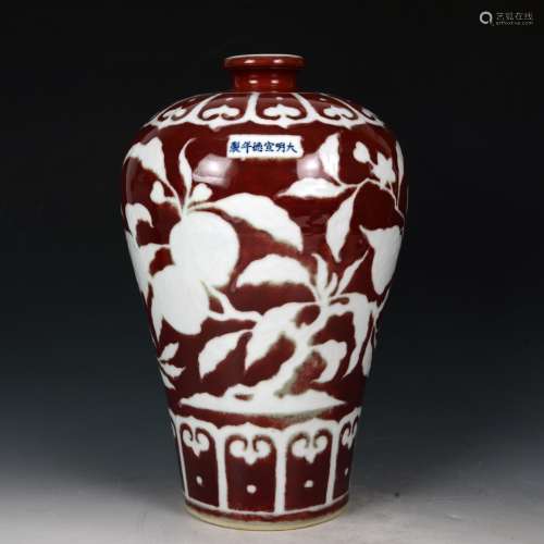 CHINESE RED AND WHITE MEI PING VASE