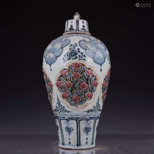 CHINESE BLUE AND COPPER RED MEI VASE