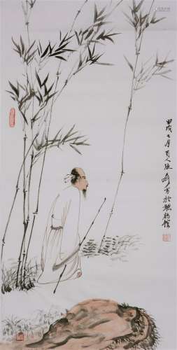 CHINESE PAINTING OF FIGURE AND LANDSCAPE, SIGNED ZHANG DA QIAN (1899-1983)