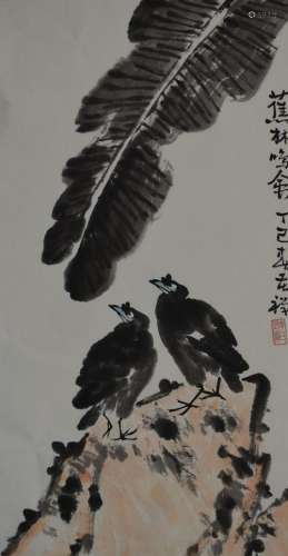 CHINESE PAINTING OF TWO EAGLES, SIGNED LI KU CHAN