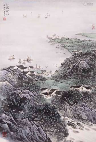 CHINESE SCROLL PAINTING OF LAKEVIEWS WITH PUBLISHED BOOK