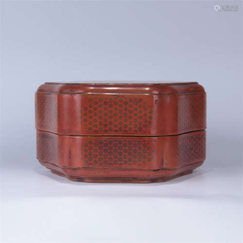 CHINESE RED LACQUER HEXAGONAL BOX