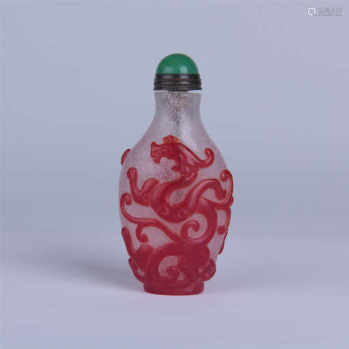 CHINESE DOUBLE COLOR PEKING GLASS SNUFF BOTTLE