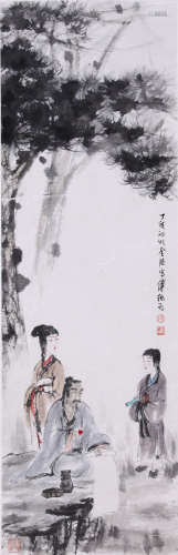 CHINESE SCROLL PAINTING OF FIGURES UNDER PINE