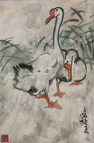 CHINESE SCROLL PAINTING OF GEESE