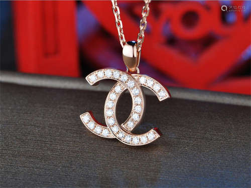 CHANEL CC 18K ROSE GOLD DIAMOND PENDNAT NECKLACE