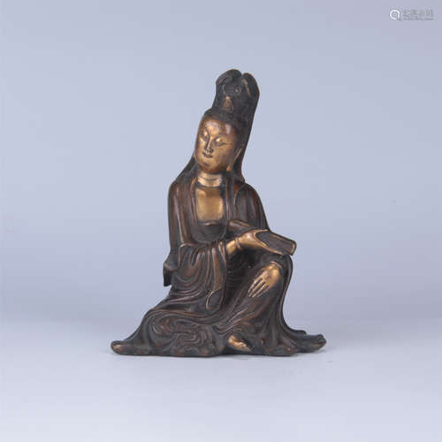 CHINESE BRONZE SEATED GUANYIN