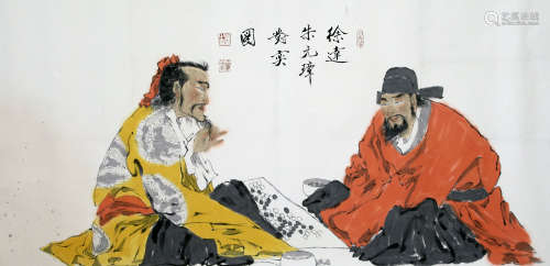 CHINESE SCROLL PAINTING OF TWO SEATED MEN