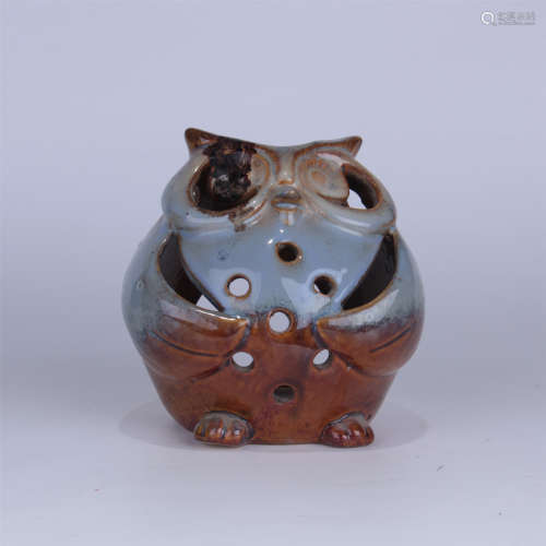 CHINESE PORCELAIN JUNYAO KILN OWL INSENCE CAGE
