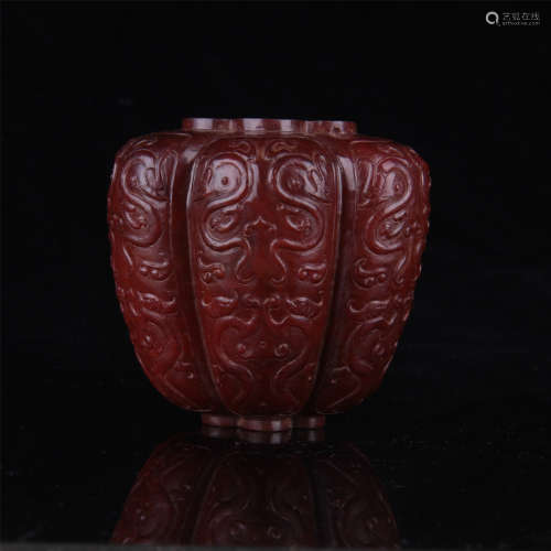 CHINESE RED PEKING GLASS MELON JAR