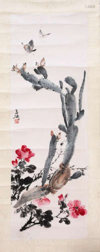 CHINESE SCROLL PAINTING OF BUTTERFLY AND FLOWER