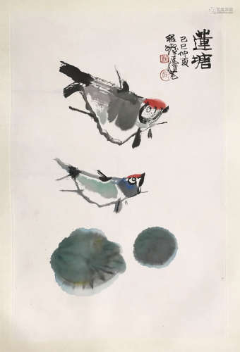 CHINESE SCROLL PAINTING OF FISH AND LOTUS