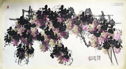 CHINESE SCROLL PAINTING OF GRAPE