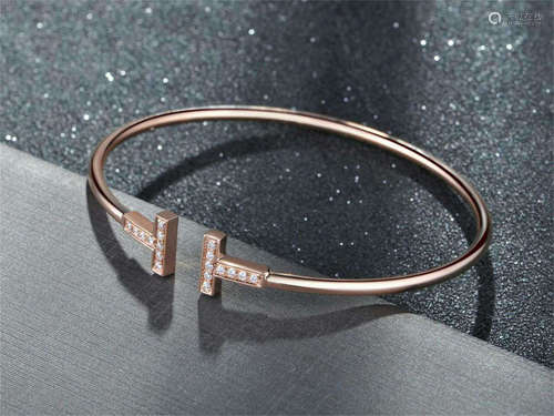 TIFFANY T WIRE 18K ROSE GOLD DIAMOND BRACELET