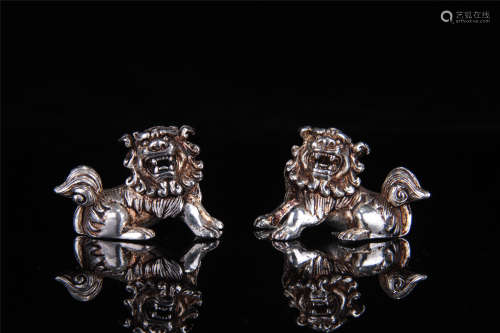 PAIR OF WHITE COPPER LIONS