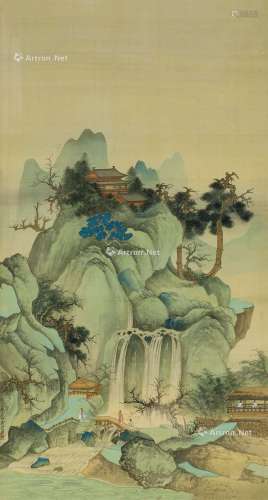 张大千（1899～1983） 宋人山寺图 镜心 绢本