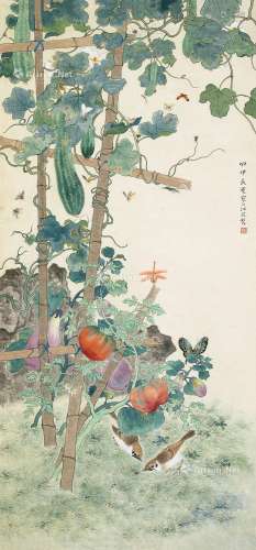 江寒汀（1903～1963） 1944年作 田园春意 立轴 纸本