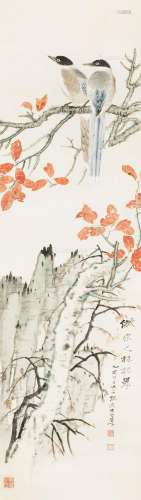张大千（1899～1983） 1935年作 红叶双栖 立轴 纸本