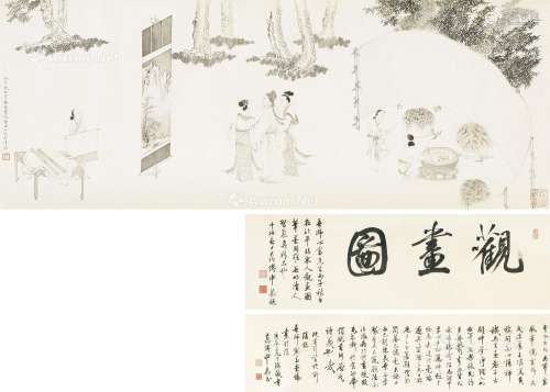 溥儒（1896～1963） 1936年作 观画图 手卷 纸本