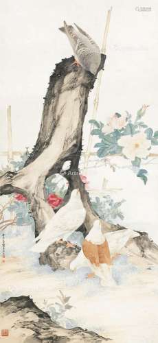 刘奎龄（1885～1967） 1943年作 嬉鸽图 立轴 纸本