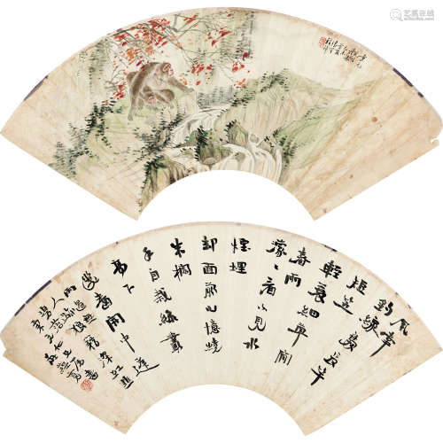 程璋（1869～1938） 1919年作 封侯图 扇面 纸本设色