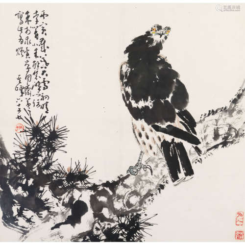 孙其峰（b.1920） 1986年作 松鹰 镜框 纸本设色
