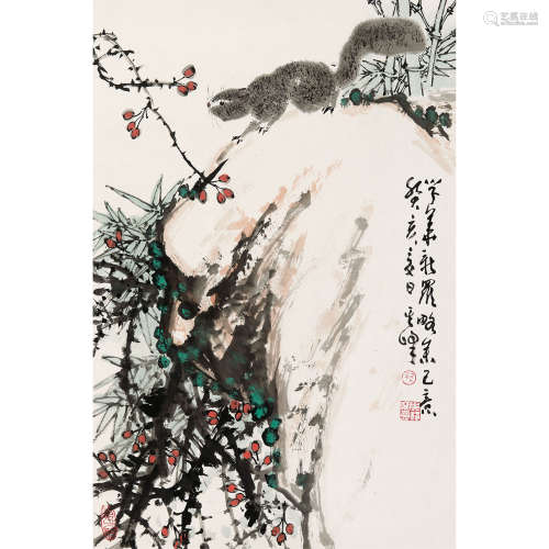 孙其峰（b.1920） 1983年作 花鸟 托片 纸本设色