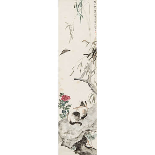 刘子久（1891～1975） 1935年作 耄耋图 立轴 纸本设色