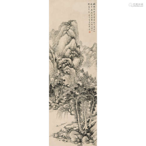 戴以恒（1826～1891） 1884年作 山水 立轴 纸本设色