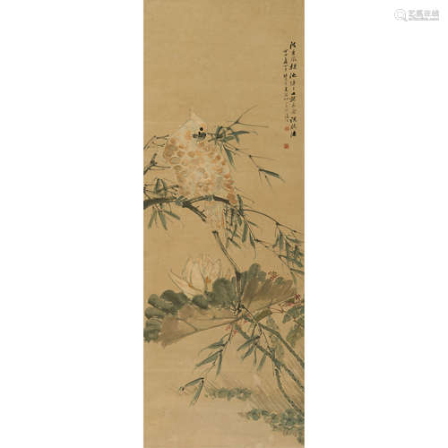 朱梦庐（1826～1900） 1884年作 花鸟 立轴 纸本设色