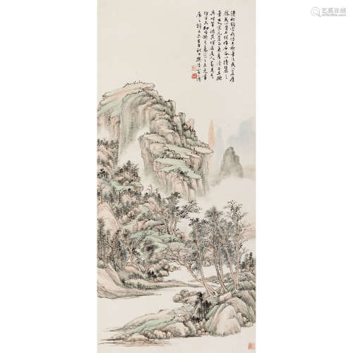 樊浩霖（1885～1962） 1942年作 山水 立轴 纸本设色