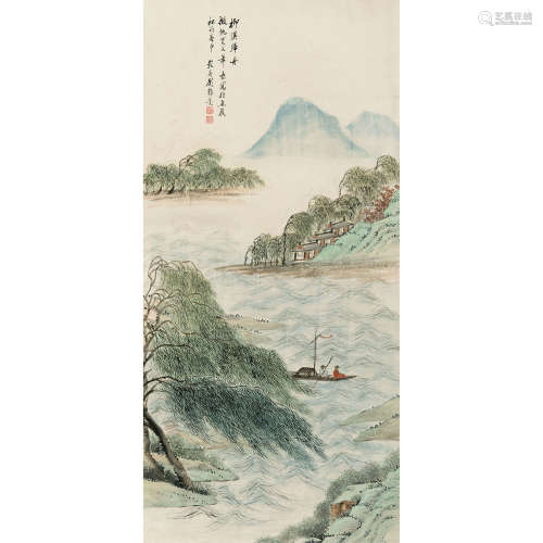 顾鹤庆（1766～？） 柳溪归舟 立轴 纸本设色