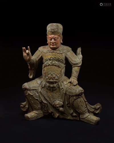 CHINESE WOODEN FIGURE OF GUANDI