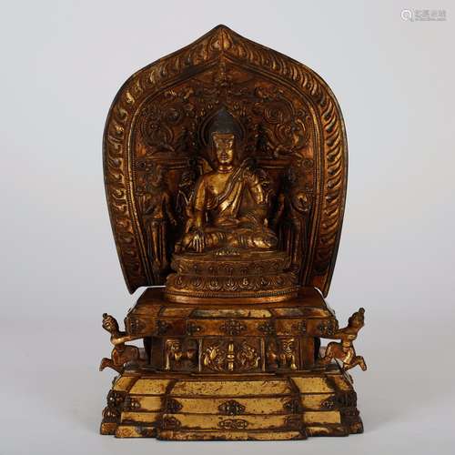 CHINESE GILT BRONZE FIGURE OF SHAKYAMUNI