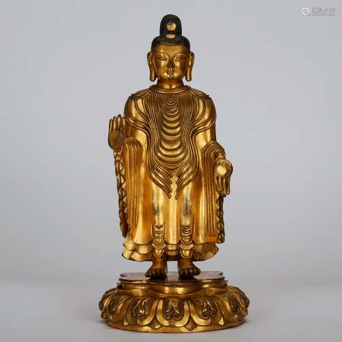 CHINESE GILT BRONZE FIGURE OF STANDING BUDDHA