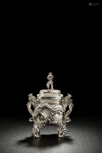 JAPANESE SILVER LIDDED CENSER WITH MARKER