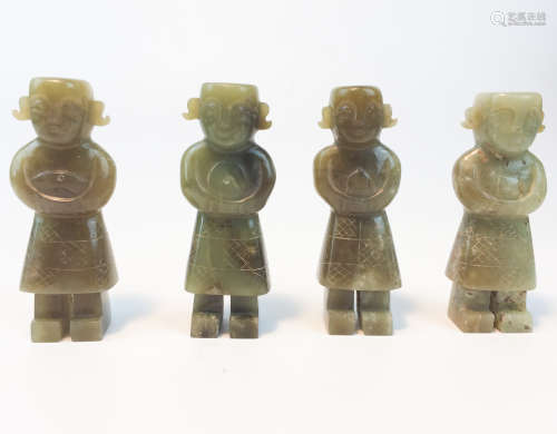 FOUR PIECES JADE CARVED HUMAN FIGURES