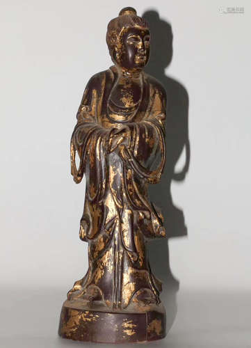 A GILT ZHANGMU WOOD GUANYIN STATUE