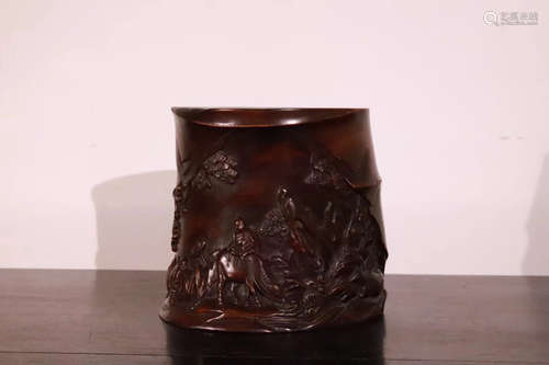 A BAMBOO CARVED BRUSH POT