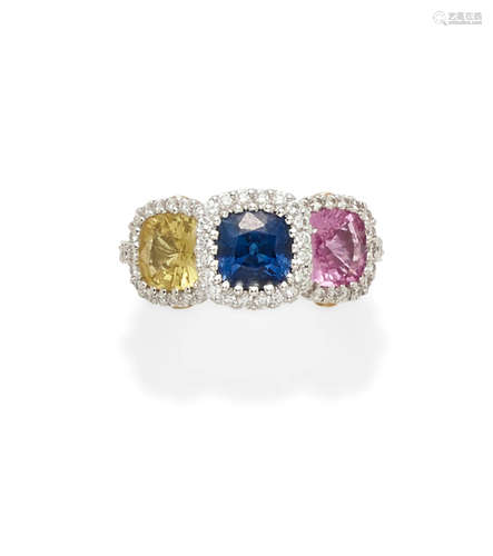 A colored sapphire, diamond and 18k bi-color gold ring, Spark