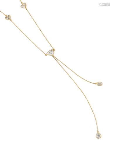 A Diamond Slice and Gold Lariat Necklace